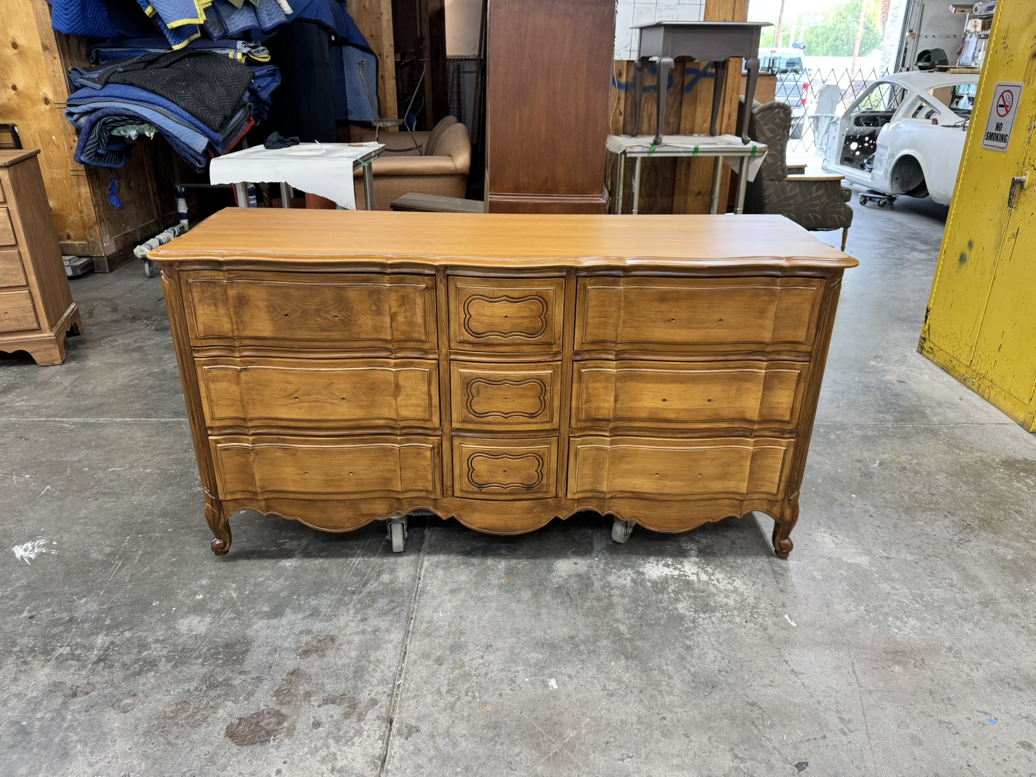 Angelus dresser after restoration - custom natural wood stain finish