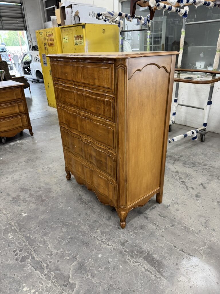 Angelus highboy dresser after restoration - front view with natural stain