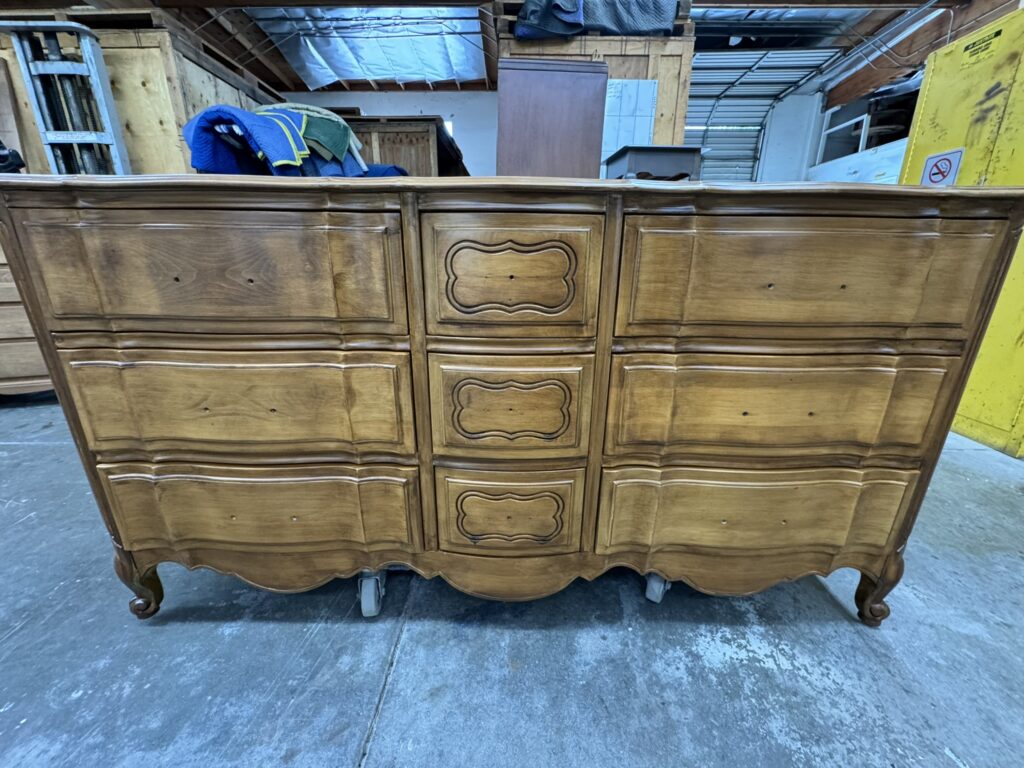 Angelus highboy dresser after restoration - close-up wood grain detail