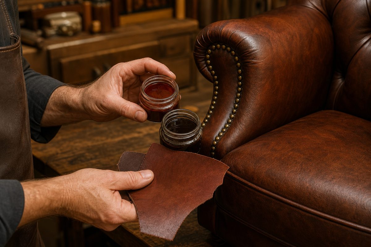 Leather Color Matching – Dye Samples and Swatches Leather color matching swatches at Rahn's Furniture