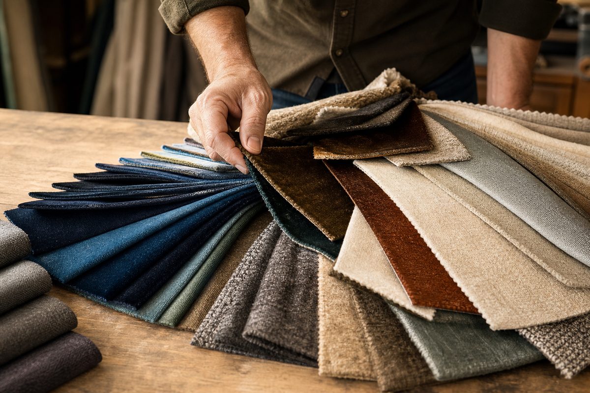 Fabric swatches for sofa reupholstery